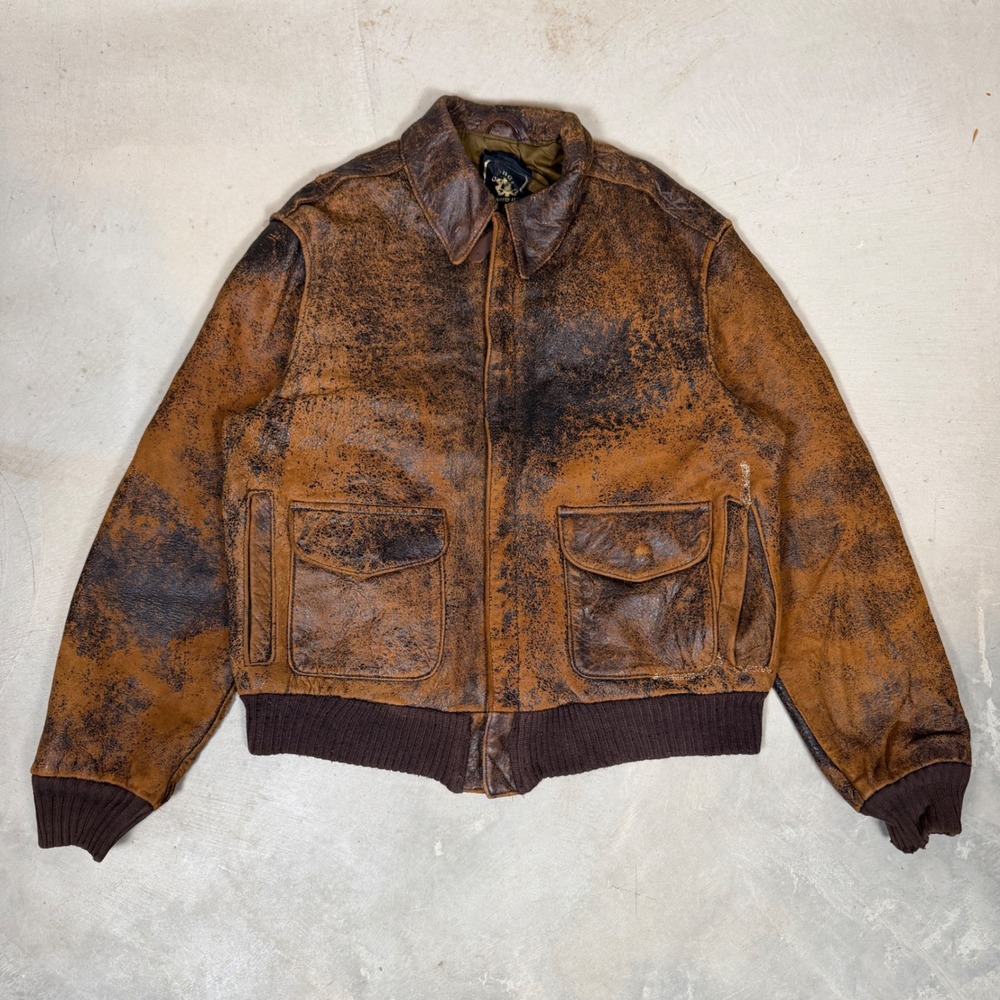 80s Giorgio Beverly Hills x Avirex Patina Leather Flight Jacket Brown A-2 Bomber